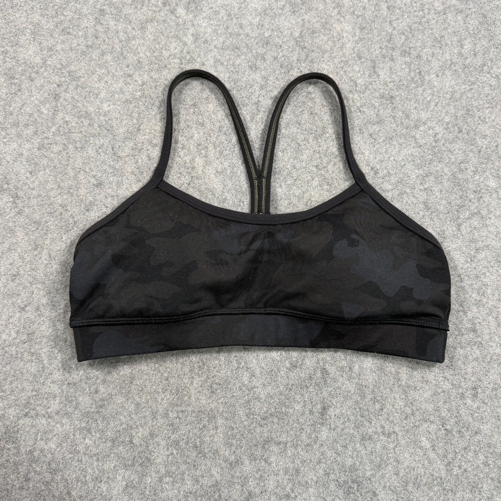 Lululemon Athletica Savasana Camo Camouflage Black Flow Y IV Sports Bra Size 4